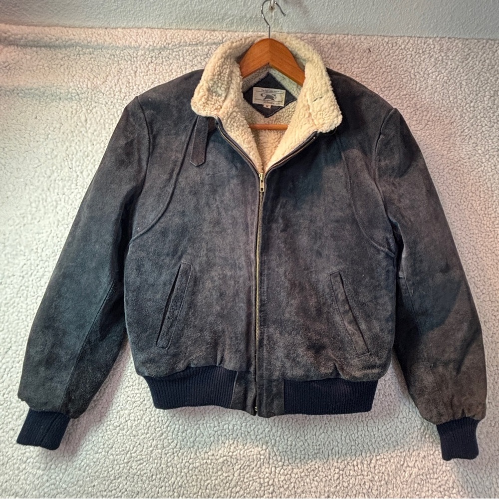 Vintage J.C Penney The Fox Collection Blue Leather Suede Bomber Jacket Korea 70s